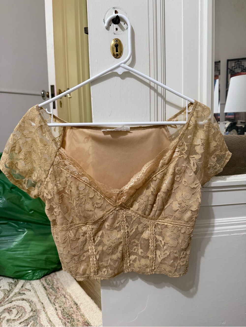 Urban Outfitters Tan Lace Crop Blouse